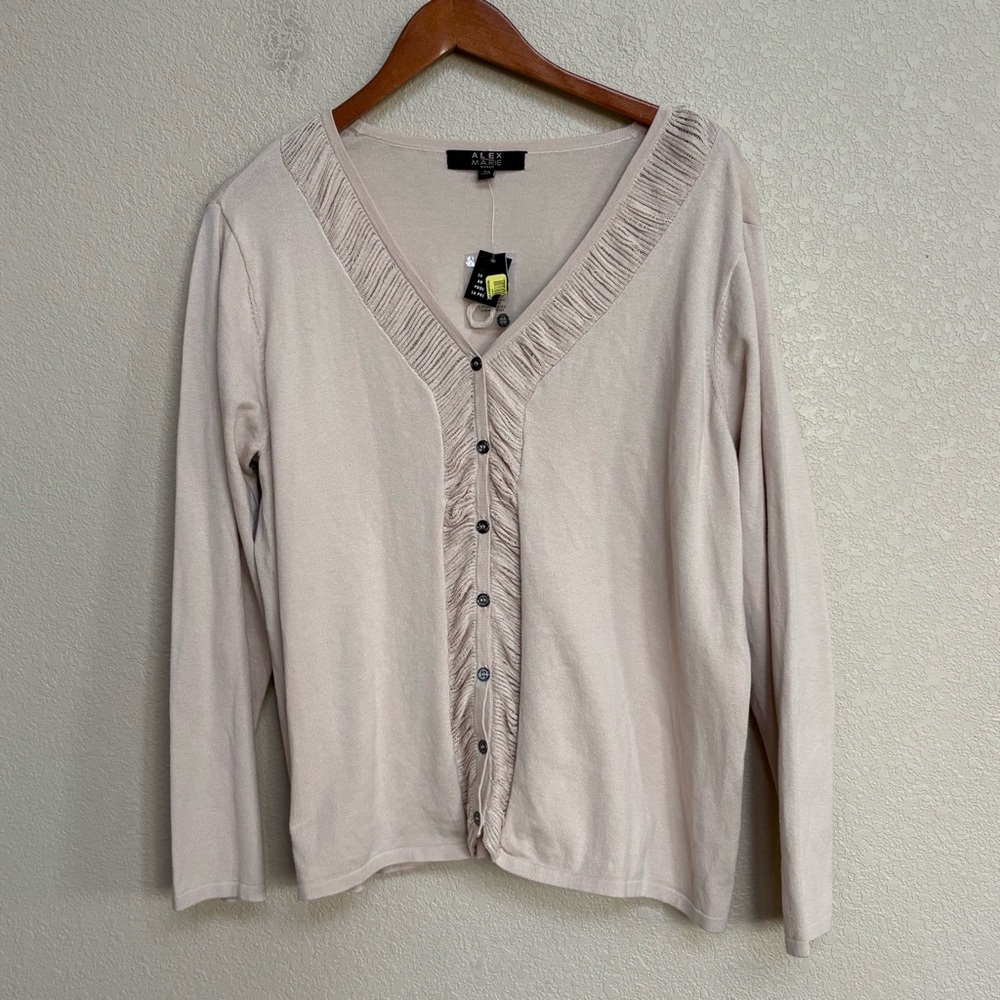 NWT Alex Marie Women’s Cardigan Sweater 2X Beige Blush Button‎ Front